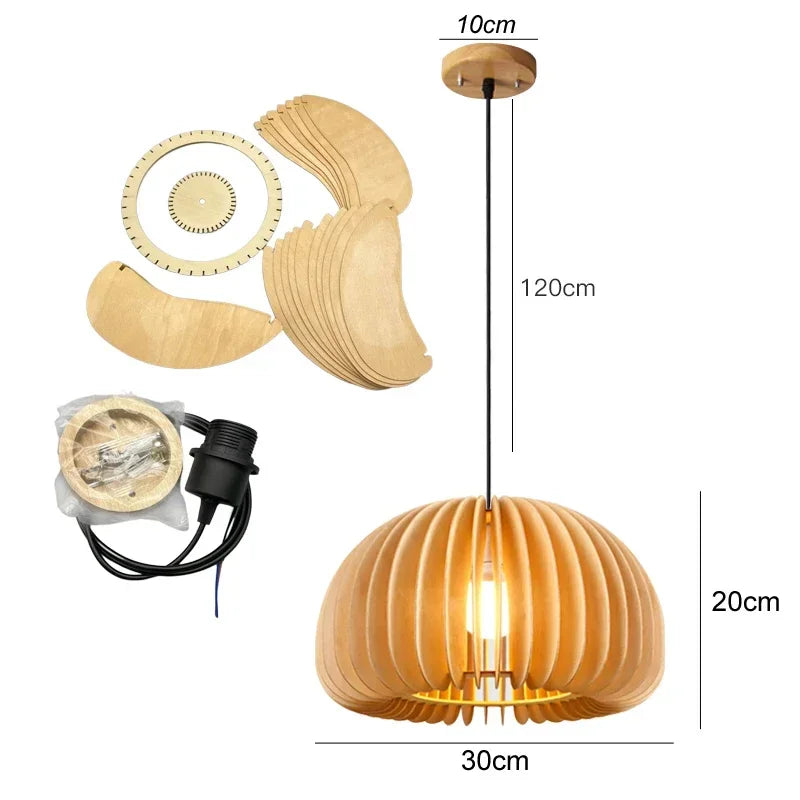 Bamboo Chandelier Pendant Lamp Hanging Wood Ceiling Light Decor LED Chinese Hand Kitted Handmade Lighting for Home Living Room