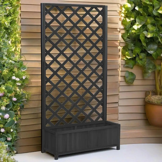 Planter with Trellis Black Solid Wood Fir