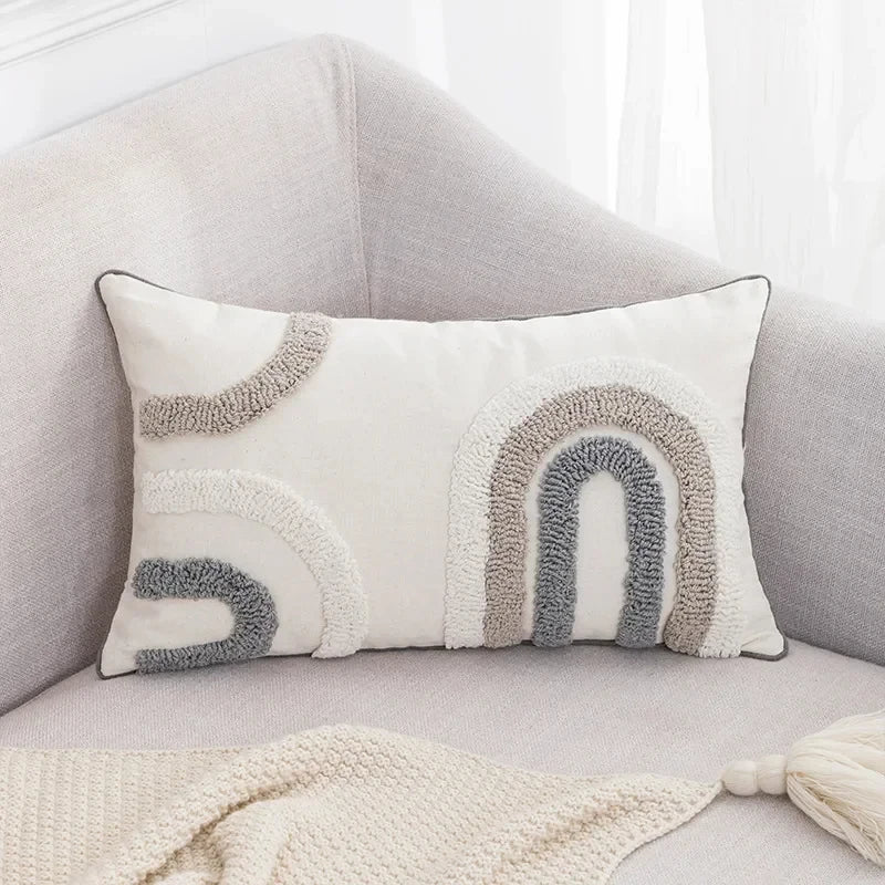 Nordic Gray White Tufted Pillow Cover Moroccan Geometric Loop Tufted Pillowslip Cushion Cover Home Decor Sofa Luxury Designer