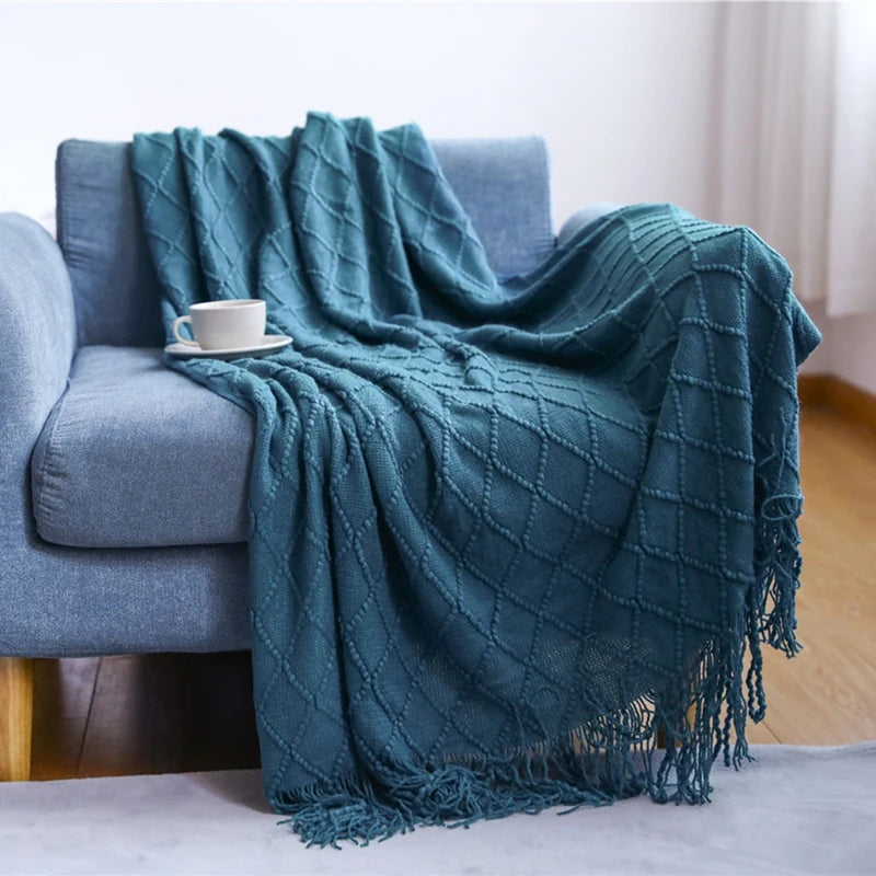 Green Oversized Throw Blanket Textured Solid Soft Sofa Couch Decorative Knitted Blanket Cozy Farmhouse Gift Sofa Bed Blankets