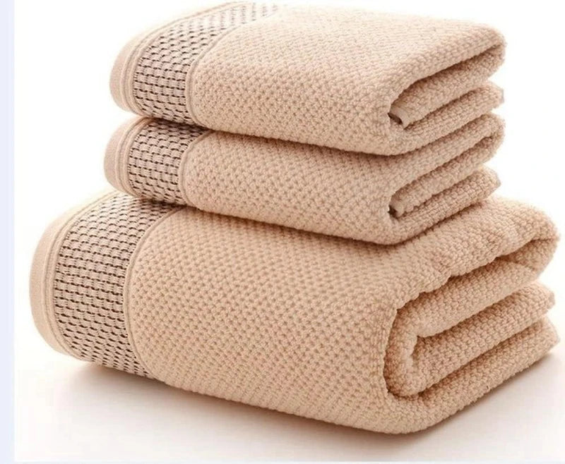 3pcs Waffle Towel Set Household Cotton Face Towel Hand Bath Towel Bath Linen Set For Bathroom 1 Bath Towel & 2 Hand Towels Cream