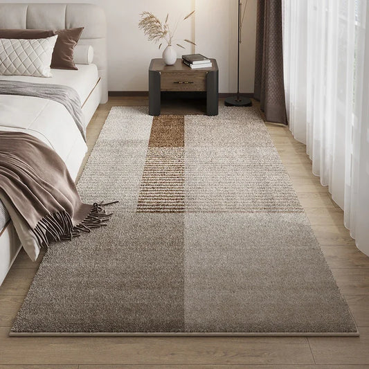 Dark Brown Striped Geometric Carpet Wabi-Sabi Style Bedroom Carpets Soft Non-Slip Bedside Rug Retro Light Luxury Decorative Rugs