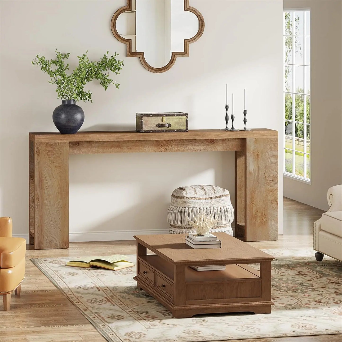 70.9-Inch Extra Long Console Table, Farmhouse Wood Sofa Table Behind Couch, Narrow Entryway Accent Table, Foyer, Light Oak Brown