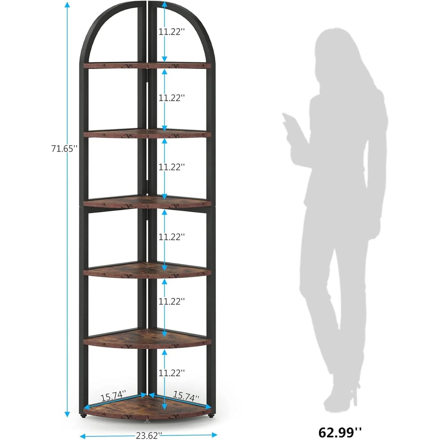 US 6 Tier Corner Shelf, 71 inch Tall Corner Bookshelf for Small Space, Rustic Plant Stand Display Rack for Living Room, Home