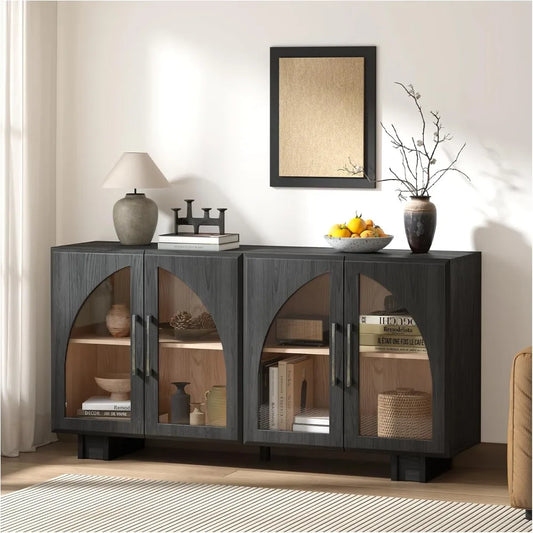 Accent Cabinet with Glass Doors, Sideboard Buffet Cabinets with Storage, Arched Cabinet with Adjustable Shelves, Credenzas