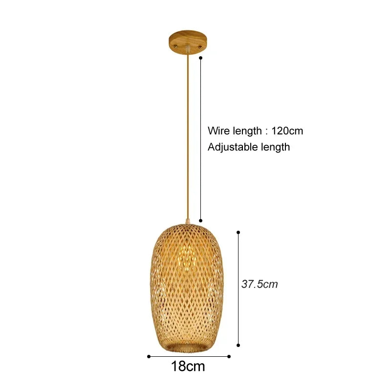 Bamboo Chandelier Pendant Lamp Hanging Wood Ceiling Light Decor LED Chinese Hand Kitted Handmade Lighting for Home Living Room