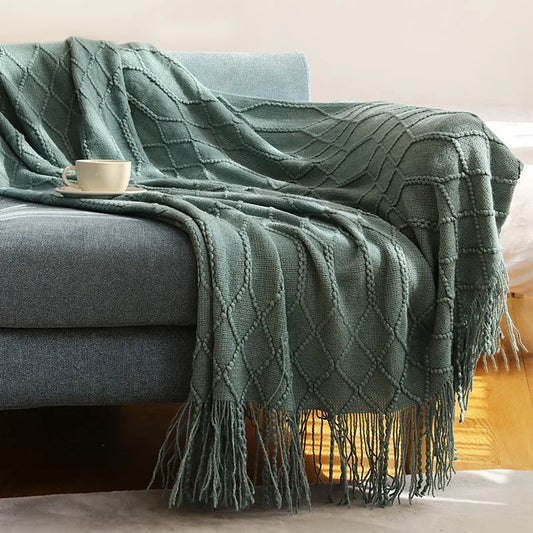 Green Oversized Throw Blanket Textured Solid Soft Sofa Couch Decorative Knitted Blanket Cozy Farmhouse Gift Sofa Bed Blankets