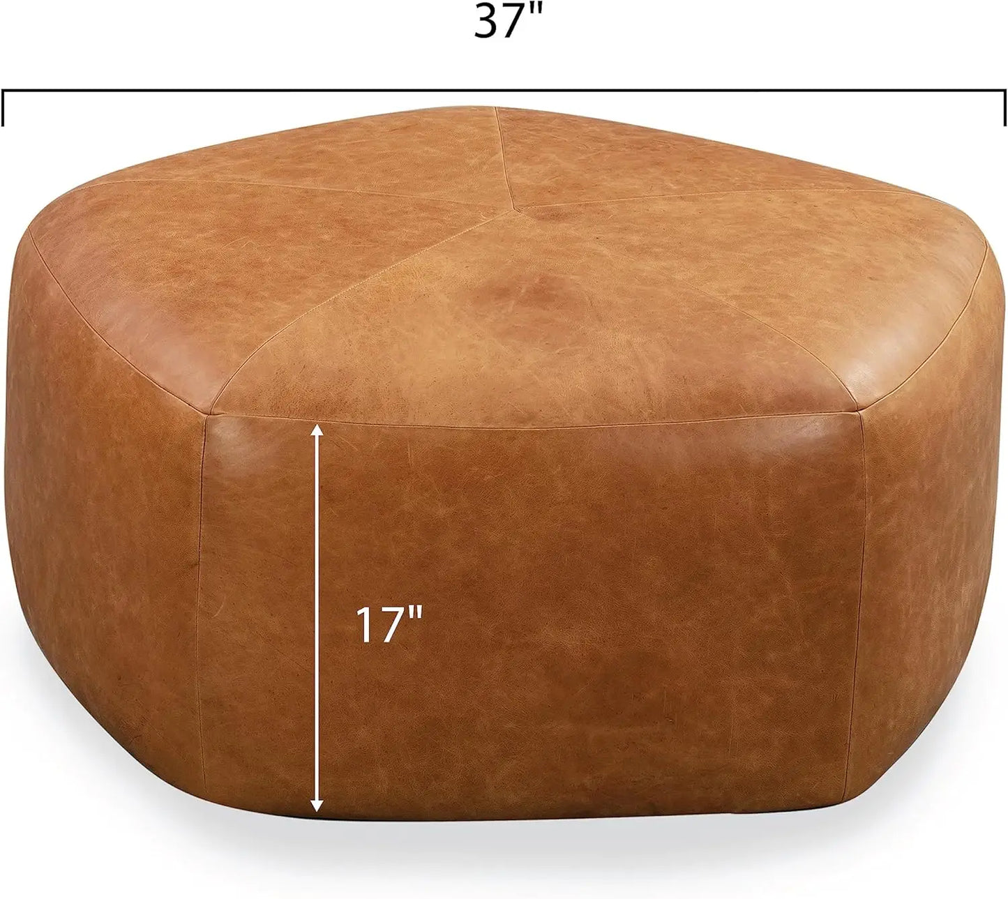 POLY & BARK Porto Modern Leather Ottoman Pouf Living Room Furniture 37"D X 37"W X 17"H (Cognac Tan)