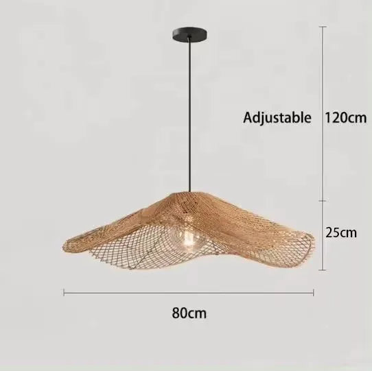 Retro Rattan Lamp Restaurant Pendant Lights Cafe Shop Dining Room Kitchen Loft Suspension Luminaire Rattan Straw Hat Chandeliers