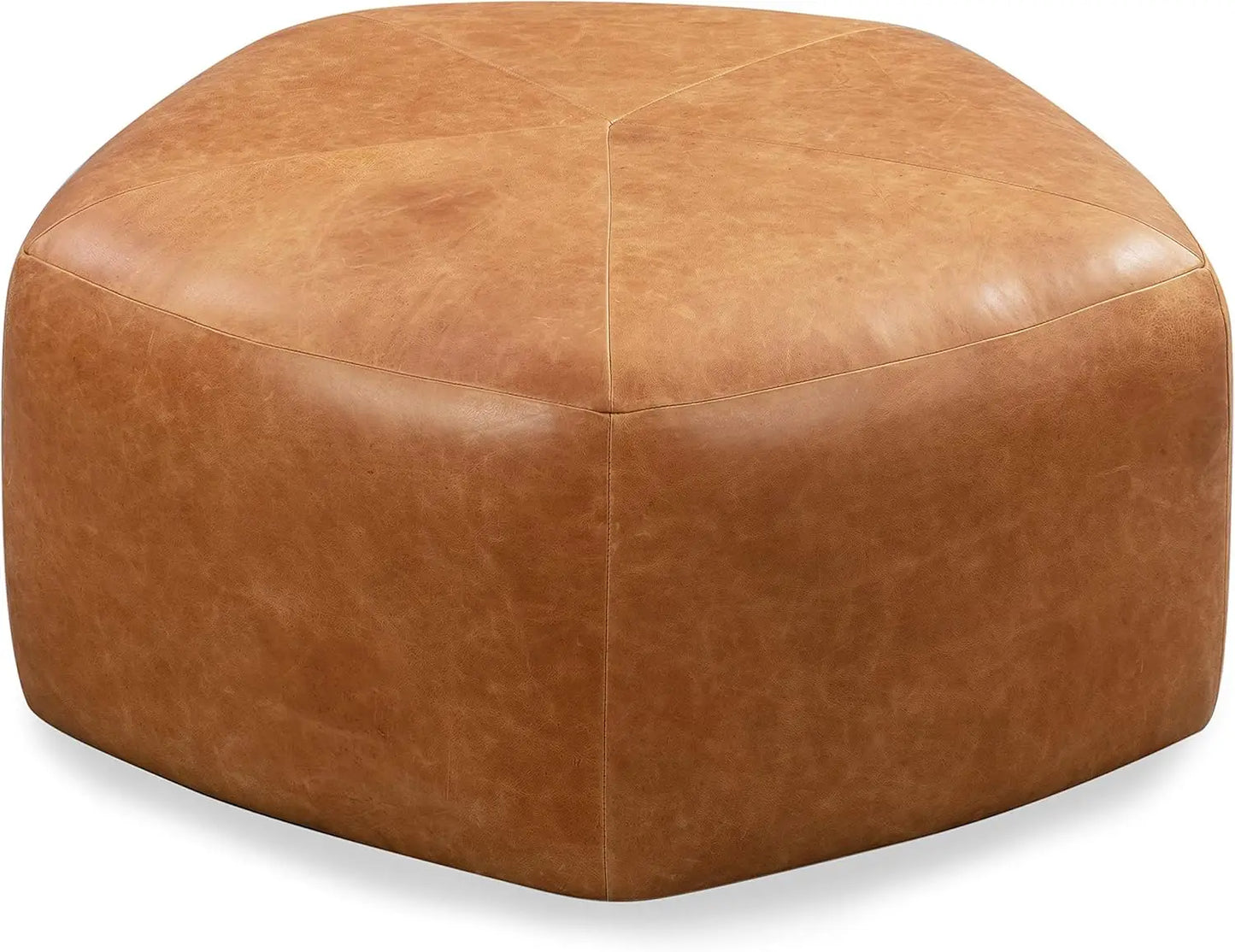 POLY & BARK Porto Modern Leather Ottoman Pouf Living Room Furniture 37"D X 37"W X 17"H (Cognac Tan)