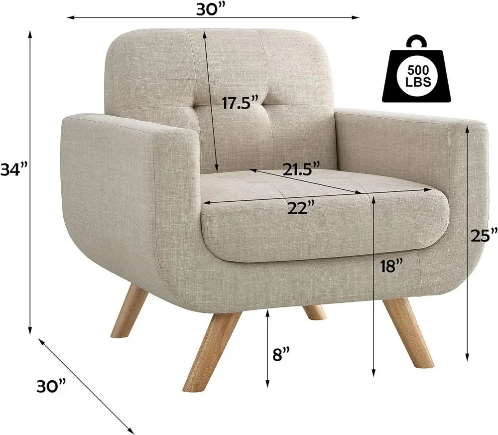 Contemporary Accent Armchair with Linen Upholstery Living Room Furniture, 1SEAT, Living room chair, single sofa chair.Beige