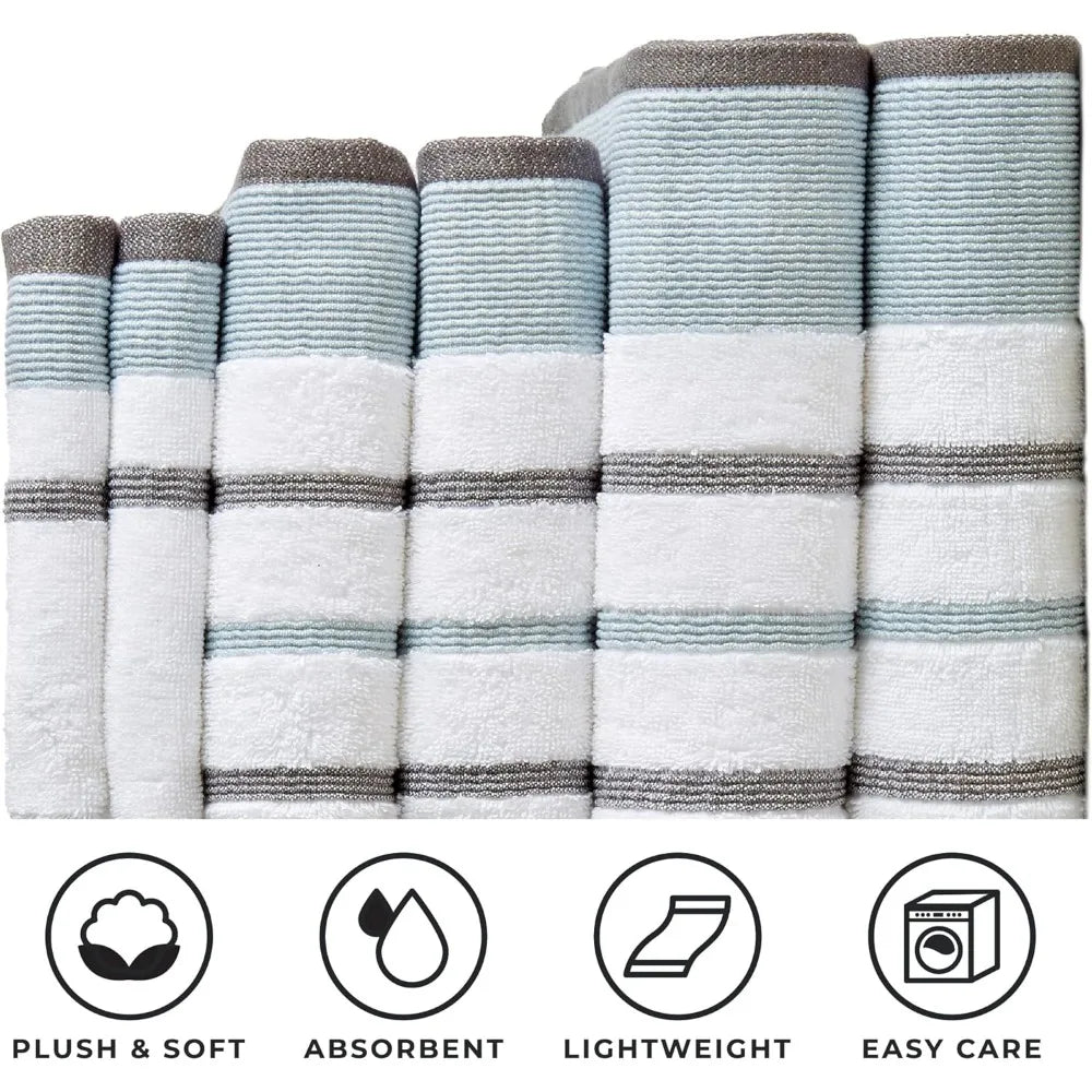 Towel Set, 6-Piece Luxury Hotel/Spa Cotton Striped Towel Set, 500 GSM, Includes Bath Towels, Hand Towels and Washcloths