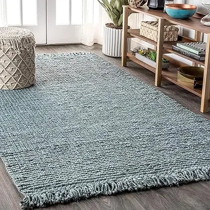 Pata Hand Woven Chunky Jute with Fringe Indoor Area -Rug Bohemian Farmhouse Easy -Cleaning Bedroom Kitchen