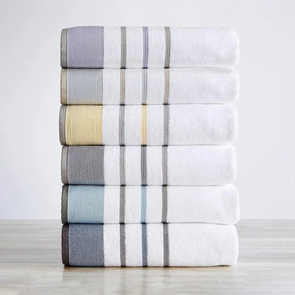 Towel Set, 6-Piece Luxury Hotel/Spa Cotton Striped Towel Set, 500 GSM, Includes Bath Towels, Hand Towels and Washcloths