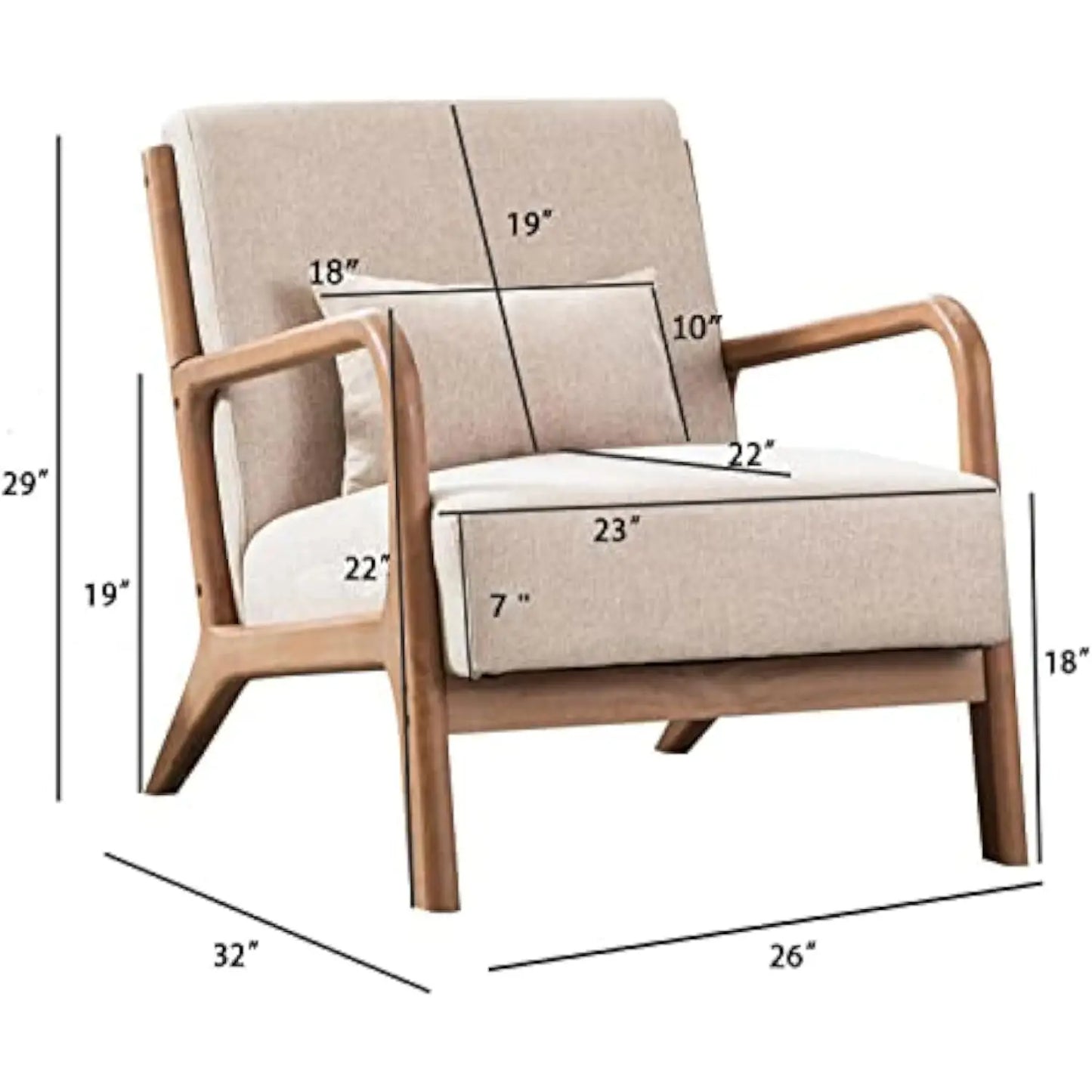 Mid Century Modern Accent Chair Set of 2 Upholstered Living Room with Waist Cushion Reading Armchair for Bedroom Sunroom