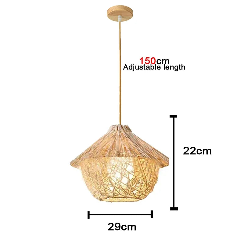 Bamboo Chandelier Pendant Lamp Hanging Wood Ceiling Light Decor LED Chinese Hand Kitted Handmade Lighting for Home Living Room