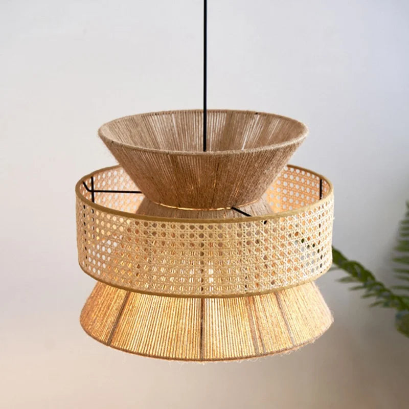 Handmade Hemp Rope pendant light Vintage Japanese Chandelier for Dining Room Hotel Bedroom Woven Rattan Art Pendant lamp