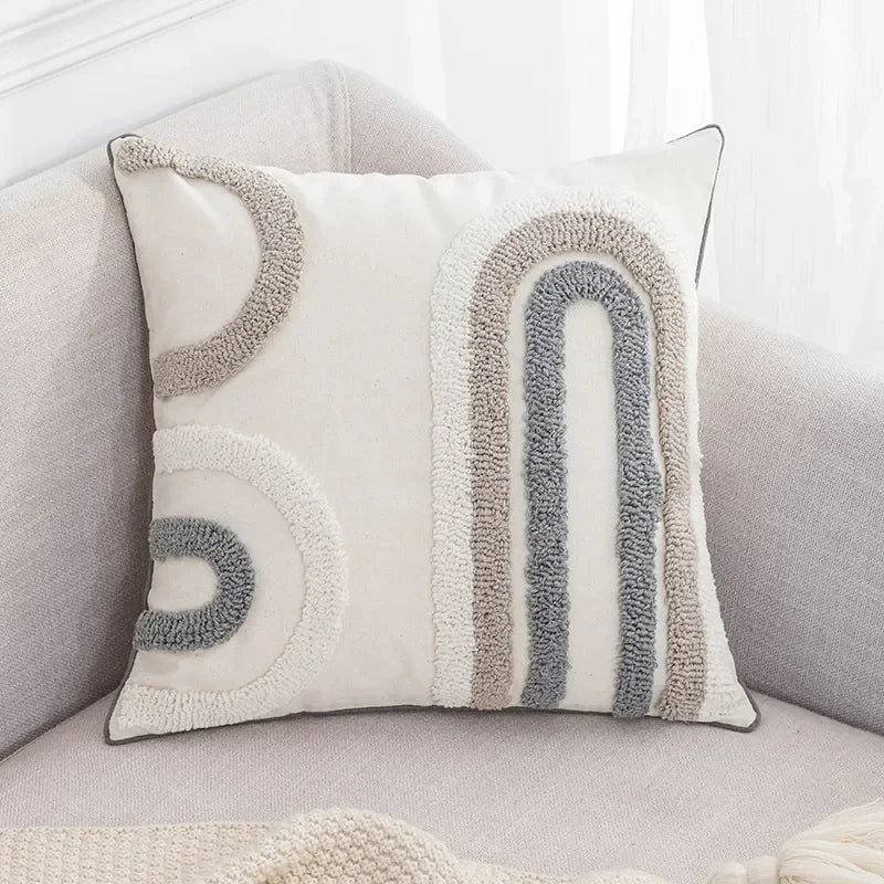 Nordic Gray White Tufted Pillow Cover Moroccan Geometric Loop Tufted Pillowslip Cushion Cover Home Decor Sofa Luxury Designer