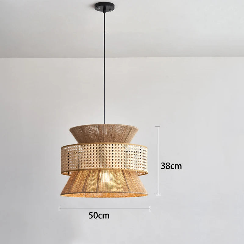 Handmade Hemp Rope pendant light Vintage Japanese Chandelier for Dining Room Hotel Bedroom Woven Rattan Art Pendant lamp