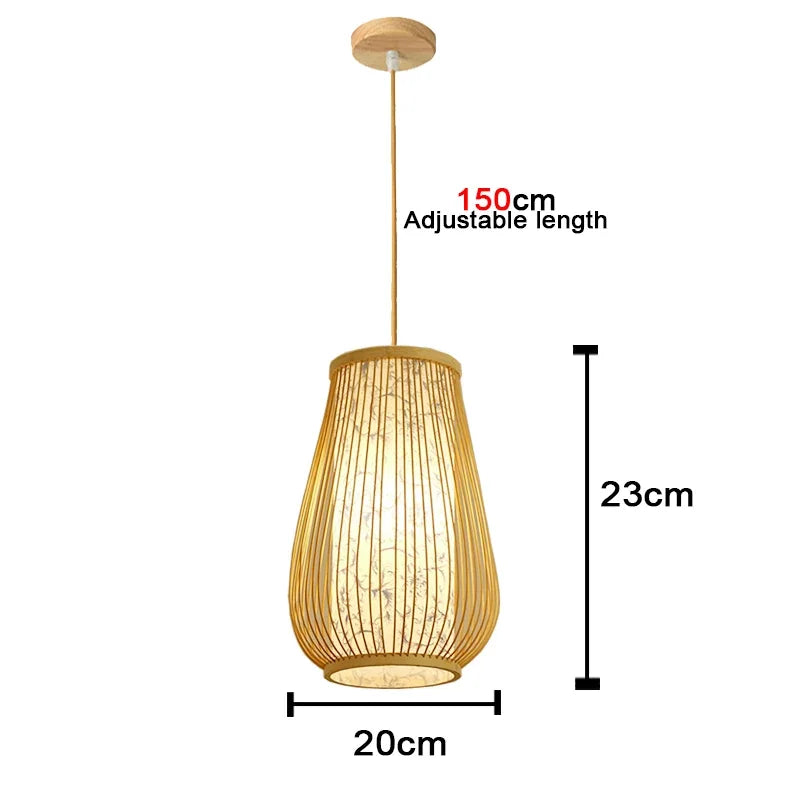 Bamboo Chandelier Pendant Lamp Hanging Wood Ceiling Light Decor LED Chinese Hand Kitted Handmade Lighting for Home Living Room