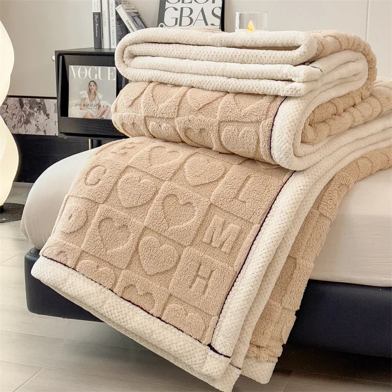 Warm Winter Blanket A Grade Heart Plush Taffeta Fleece Soft Thick Bed Blankets for Sofa Single Double Couple Furry Bedspread