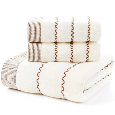 3pcs Waffle Towel Set Household Cotton Face Towel Hand Bath Towel Bath Linen Set For Bathroom 1 Bath Towel & 2 Hand Towels Cream