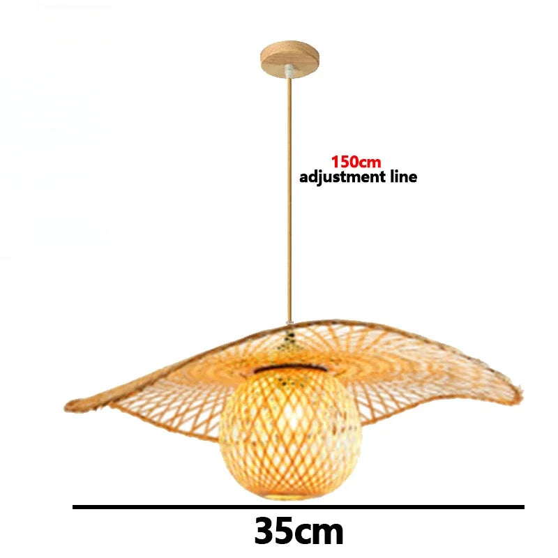 Bamboo Chandelier Pendant Lamp Hanging Wood Ceiling Light Decor LED Chinese Hand Kitted Handmade Lighting for Home Living Room