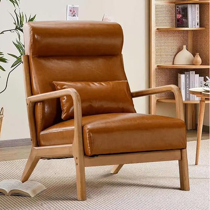 Mid Century Modern Accent Chair Set of 2 Upholstered Living Room with Waist Cushion Reading Armchair for Bedroom Sunroom