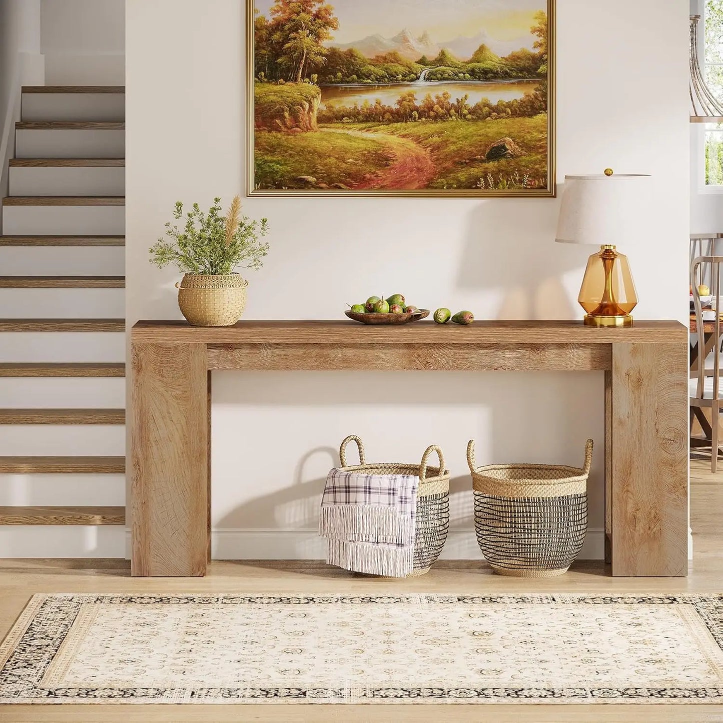 70.9-Inch Extra Long Console Table, Farmhouse Wood Sofa Table Behind Couch, Narrow Entryway Accent Table, Foyer, Light Oak Brown