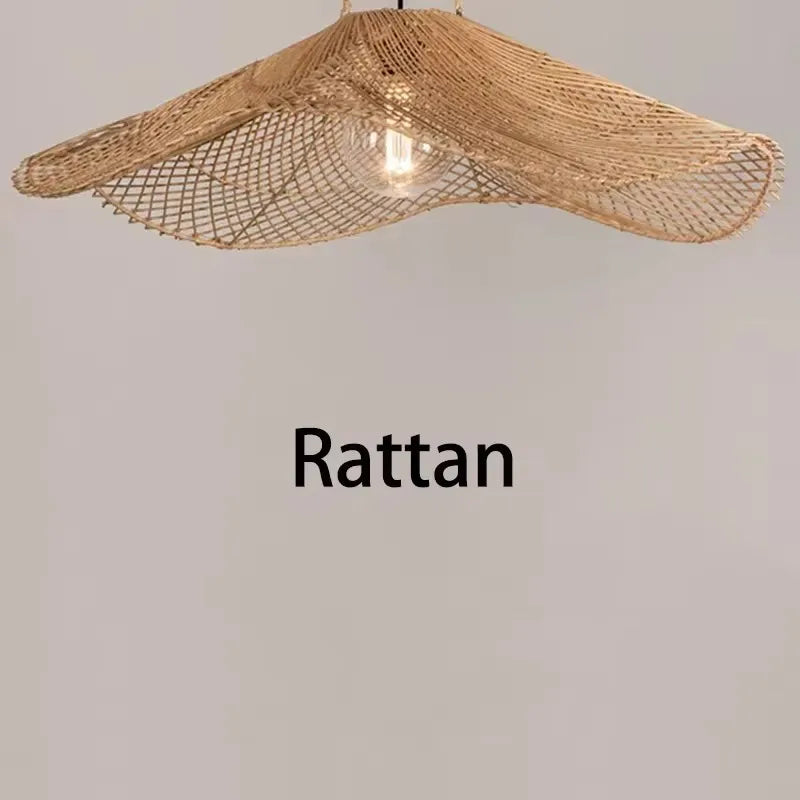 Retro Rattan Lamp Restaurant Pendant Lights Cafe Shop Dining Room Kitchen Loft Suspension Luminaire Rattan Straw Hat Chandeliers